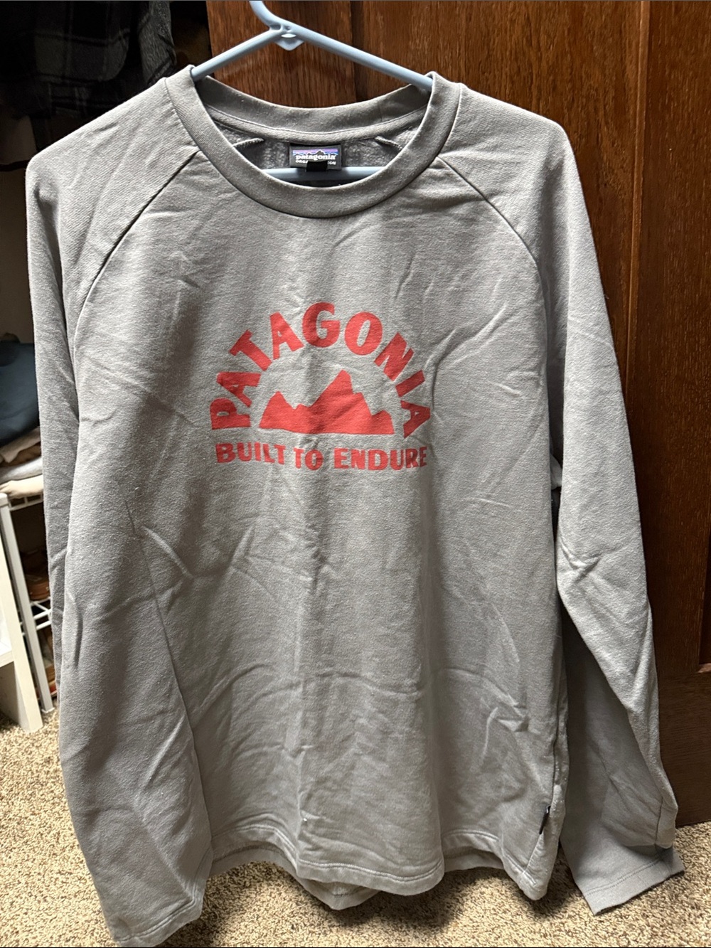 Patagonia Light Gray Crewneck with Red Logo